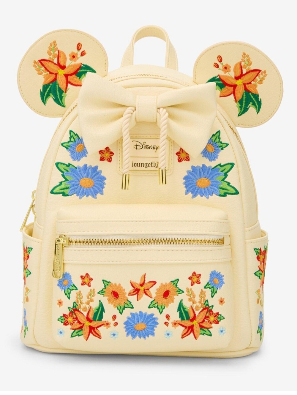 NWT Loungefly Disney Minnie Mouse Orange Floral Ears Mini Backpack with Bow